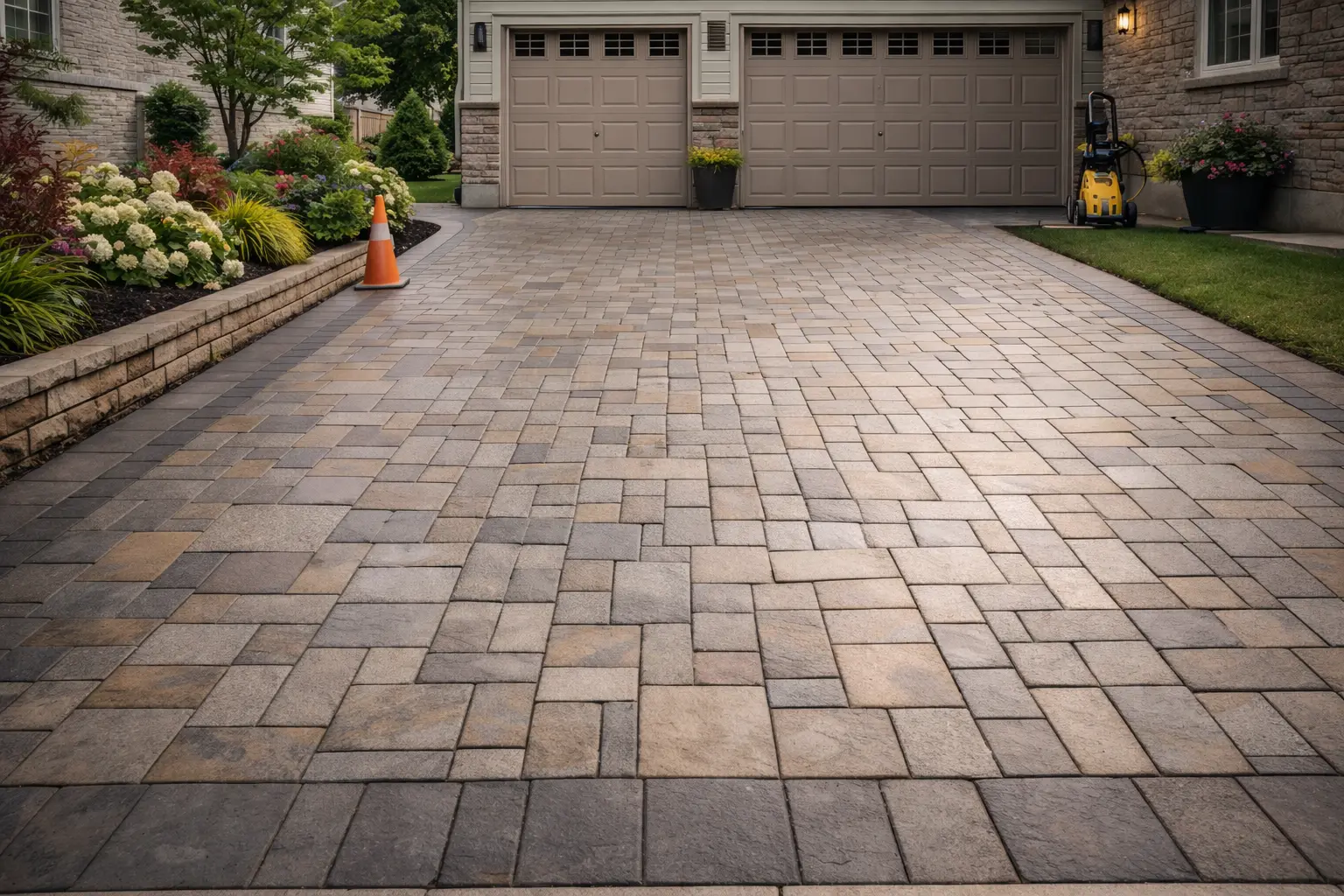 Wet look sealant on interlock pavers